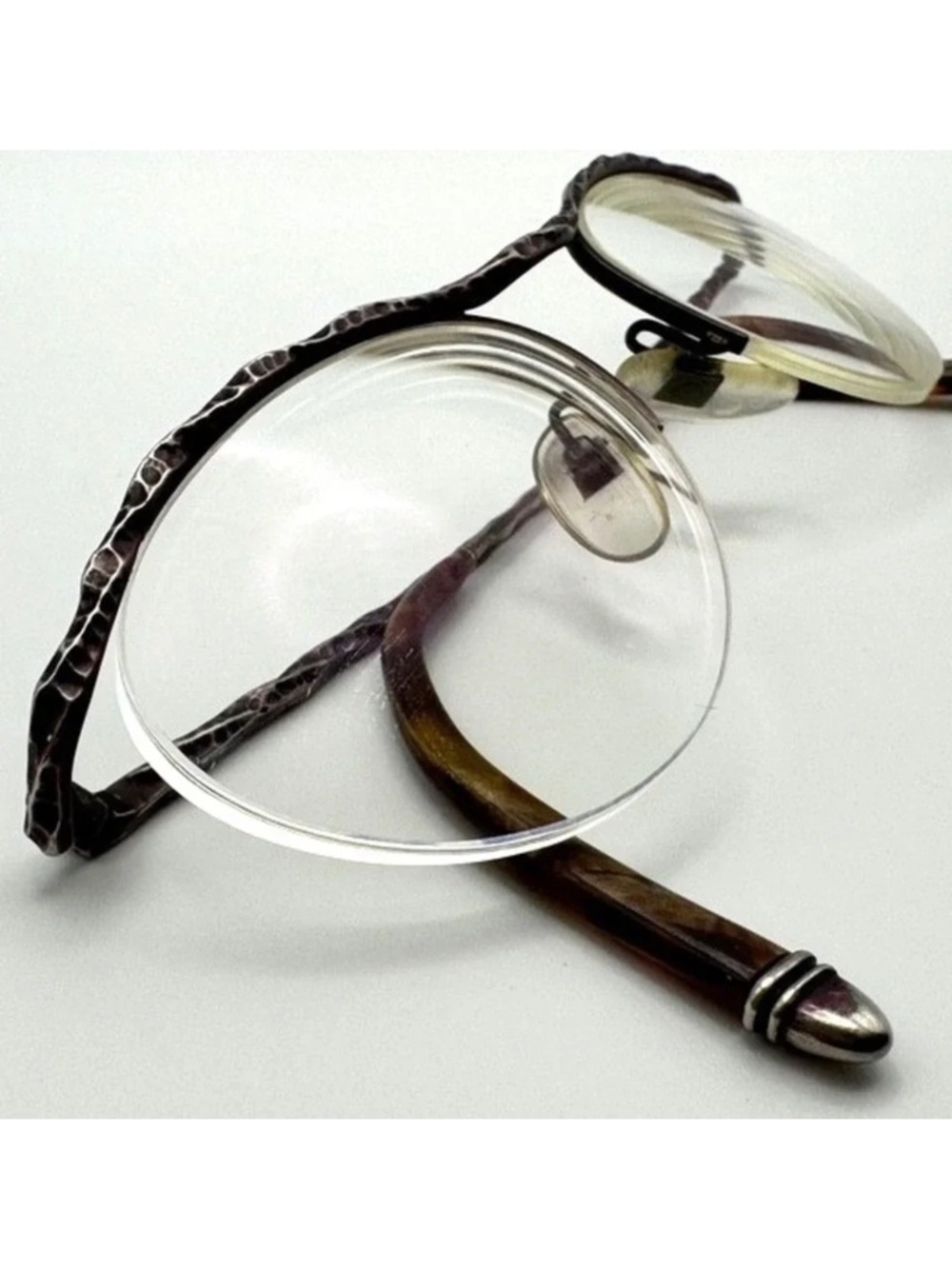 Vintage Japan KATA Eyeglass Frames Brown Hammered Metal (53-19-145-ish) Academia